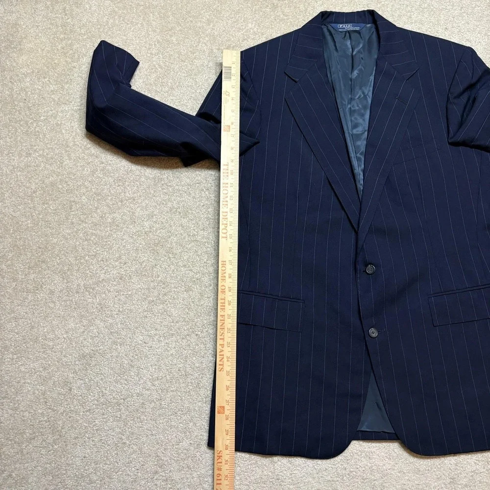 Vtg Polo By Ralph Lauren Blazer Mens 42‎ Blue Wool Pinstripe USA Sport Coat 80s